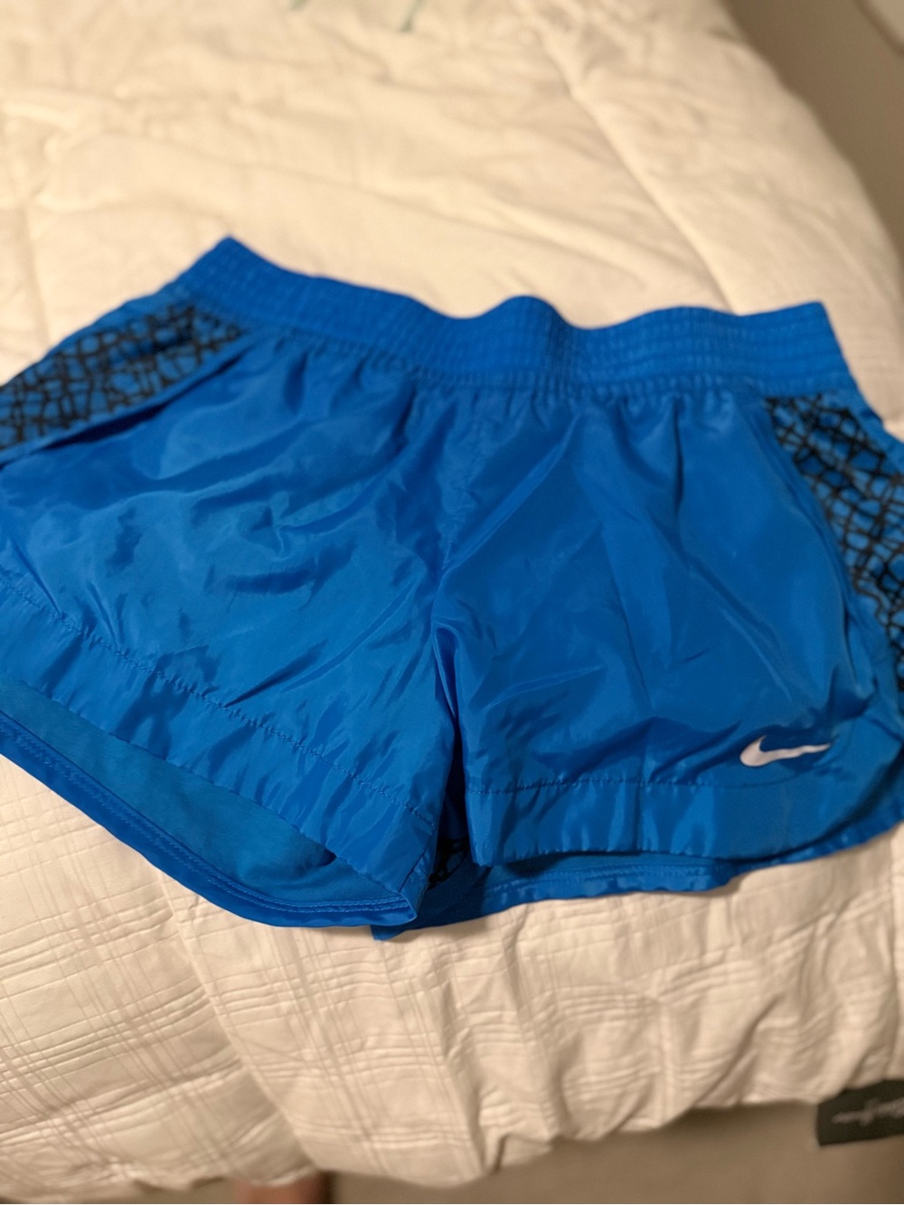 Nike Blue Quilted Geometric Mesh Athletic Running Shorts Size Medium